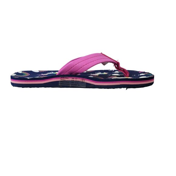 2/$15 Wonder Nation Girls Heart Flip Flops Blue Size 2-3 Slip On Rainbow Unicorn - Picture 11 of 14